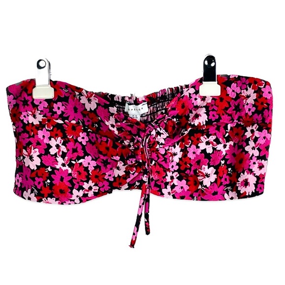 Coquette Ruched Keyhole Bandeau Bralette Top Vintage inspired Pink Red Florals - Picture 2 of 11